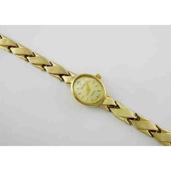 Elgin Lady's Diamond Watch 14K Yellow Gold - Made In Italy - Picture 1 of 3
